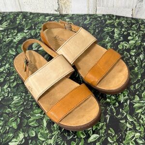 Born Two-Tone Leather Sandals in Tan and Cream